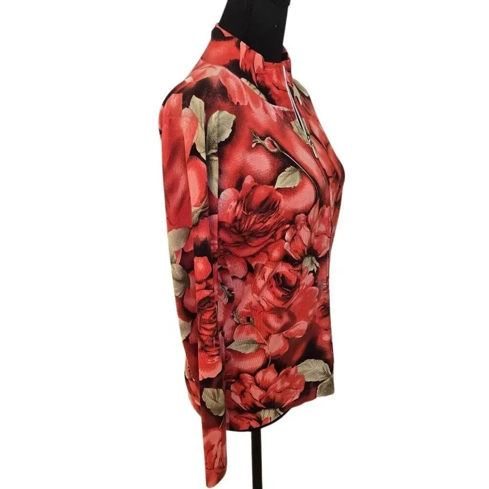 UbU Womens Lightweight Floral Silk Blend Zip Up Cardigan Sweater Size Medium
